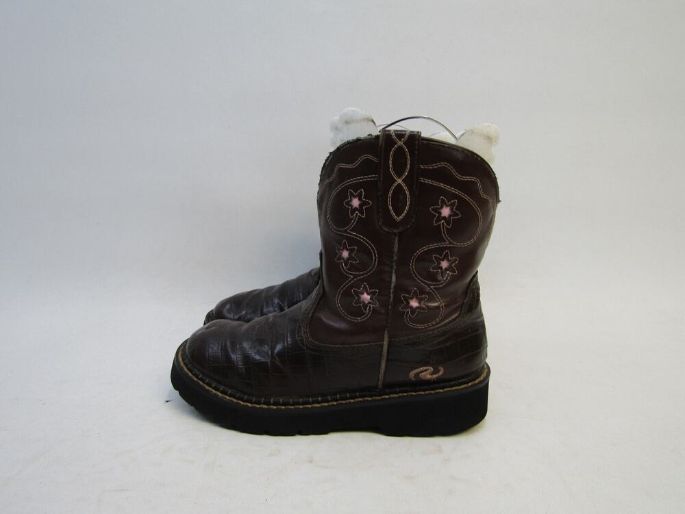 Roper Brand Youth Size 2 M Brown Leather Gator Print Cowboy Western Boots